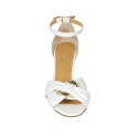 Woman's open shoe with strap and accessory in white leather heel 8 - Available sizes:  32, 34, 42, 43, 44, 45, 46