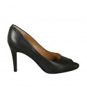 Woman's open shoe in black leather heel 9 - Available sizes:  31, 32, 33, 34, 42