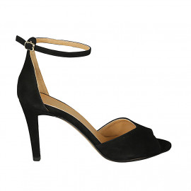 Chaussure ouverte pour femmes avec courroie en daim noir talon 8 - Pointures disponibles: 42, 43, 45