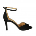 Zapato abierto para mujer con cinturon en gamuza negra tacon 8 - Tallas disponibles:  42, 43, 45