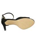 Zapato abierto para mujer con cinturon en gamuza negra tacon 8 - Tallas disponibles:  42, 43, 45