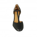 Woman's T-strap open shoe in black leather heel 8 - Available sizes:  31, 33, 42, 43, 44