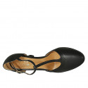 Woman's T-strap open shoe in black leather heel 8 - Available sizes:  31, 33, 42, 43, 44