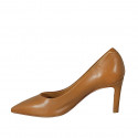 Zapato de salon puntiagudo en piel cognac para mujer con tacon 8 - Tallas disponibles:  31, 42, 47