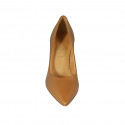 Zapato de salon puntiagudo en piel cognac para mujer con tacon 8 - Tallas disponibles:  31, 42, 47