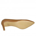 Women's pointy pump in cognac brown leather with heel 8 - Available sizes:  31, 42, 47