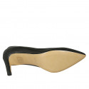 Woman's pointy pump in black leather heel 8 - Available sizes:  34, 46