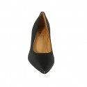 Woman's pointy pump shoe in black leather with flared heel 6 - Available sizes:  45, 46