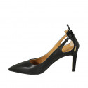 Zapato de salon a punta para mujer con cordones en piel negra tacon 8 - Tallas disponibles:  31, 32, 34