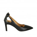 Chaussure à bout pointu pour femmes avec lacets en cuir noir talon 8 - Pointures disponibles:  31, 32, 34