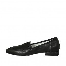 Woman's pointy loafer in black leather heel 2 - Available sizes:  42 2