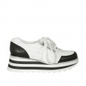 Scarpa stringata con cerniere da donna in pelle bianca e nera zeppa 5 - Misure disponibili: 42, 44