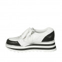 Scarpa stringata con cerniere da donna in pelle bianca e nera zeppa 5 - Misure disponibili: 42, 44