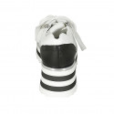 Chaussure pour femmes à lacets et fermetures éclair en cuir blanc et noir talon compensé 5 - Pointures disponibles:  44