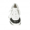 Zapato con cordones y cremalleras para mujer en piel blanca y negra cuña 5 - Tallas disponibles:  44