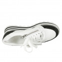 Chaussure pour femmes à lacets et fermetures éclair en cuir blanc et noir talon compensé 5 - Pointures disponibles:  44