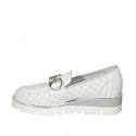 Woman's moccasin shoe with accessory in white pierced leather wedge heel 4 - Available sizes:  42, 45