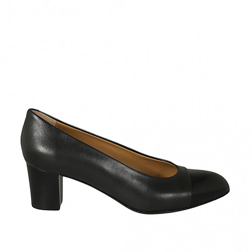 Woman's pump in black leather and patent leather heel 5 - Available sizes:  34