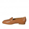 Woman's loafer in cognac brown leather heel 1 - Available sizes:  42, 43, 44, 45