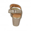 Woman's sandal with velcro strap in taupe laminated printed fabric wedge heel 6 - Available sizes:  42, 43, 44, 45