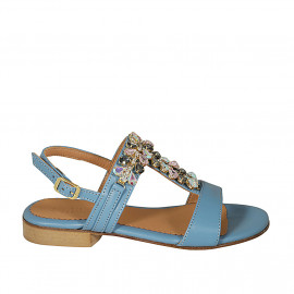 Sandale pour femmes avec strass en cuir bleu clair talon 2 - Pointures disponibles:  46