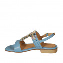 Woman's sandal with rhinestones in light blue leather heel 2 - Available sizes:  46