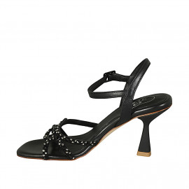 Sandalia con cinturon y estras para mujer en piel negra tacon 8 - Tallas disponibles:  42, 43 2