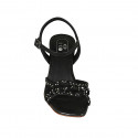 Woman's sandal with strap and rhinestones in black leather heel 8 - Available sizes:  42, 43, 46