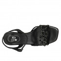 Woman's sandal with strap and rhinestones in black leather heel 8 - Available sizes:  42, 43, 46