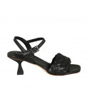 Sandalo da donna con cinturino in pelle intrecciata nera tacco 6 - Misure disponibili: 42
