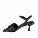 Woman's strap sandal in black braided leather heel 6 - Available sizes:  42, 46
