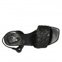 Sandale avec courroie pour femmes en cuir tressé noir talon 6 - Pointures disponibles:  42, 46