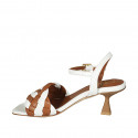 Sandale avec courroie pour femmes en cuir tressé blanc et cognac talon 6 - Pointures disponibles:  43