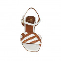 Woman's strap sandal in white and cognac brown braided leather heel 6 - Available sizes:  43