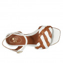Woman's strap sandal in white and cognac brown braided leather heel 6 - Available sizes:  43