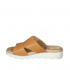 Mule pour femmes en cuir cognac talon compensé 3 - Pointures disponibles:  42, 43 2