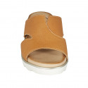 Woman's mule in cognac brown leather wedge heel 3 - Available sizes:  42, 43, 44, 45