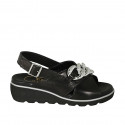 Woman's sandal with chain in black leather wedge heel 4 - Available sizes:  32, 42