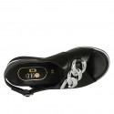 Woman's sandal with chain in black leather wedge heel 4 - Available sizes:  32, 42