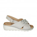 Woman's sandal with chain in platinum laminated leather wedge heel 4 - Available sizes:  43, 44