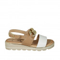 Woman's sandal with chain in beige and white leather wedge heel 3 - Available sizes:  42, 43, 44