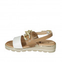 Sandale pour femmes avec chaîne en cuir beige et blanc talon compensé 3 - Pointures disponibles:  42, 43, 44