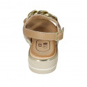 Woman's sandal with chain in beige and white leather wedge heel 3 - Available sizes:  42, 43, 44