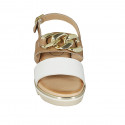 Sandalo da donna con catena in pelle beige e bianca zeppa 3 - Misure disponibili: 42, 43, 44