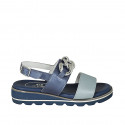 Woman's sandal with chain in blue and light blue laminated leather leather wedge heel 3 - Available sizes:  42, 43, 44