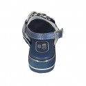 Woman's sandal with chain in blue and light blue laminated leather leather wedge heel 3 - Available sizes:  32, 33, 42, 43, 44