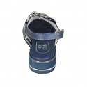 Woman's sandal with chain in blue and light blue laminated leather leather wedge heel 3 - Available sizes:  42, 43, 44