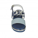 Woman's sandal with chain in blue and light blue laminated leather leather wedge heel 3 - Available sizes:  42, 43, 44