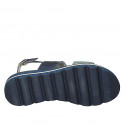 Woman's sandal with chain in blue and light blue laminated leather leather wedge heel 3 - Available sizes:  42, 43, 44
