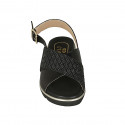 Sandale pour femmes en cuir et cuir tressé noir talon compensé 4 - Pointures disponibles:  42, 43, 44, 45